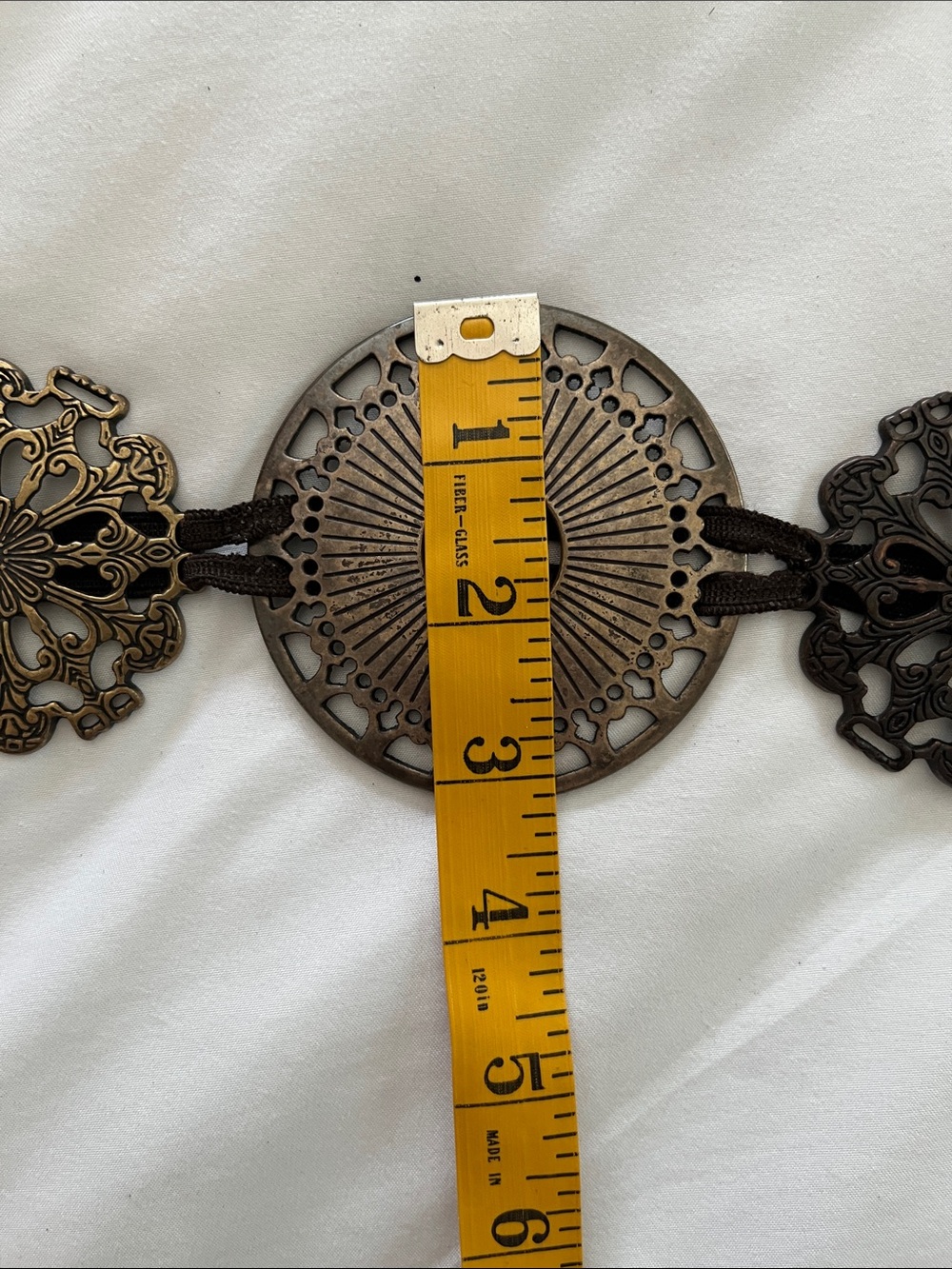 Sandy Duftler VTG round metal concho designer belt gold brass tone medallion 34” - Picture 8 of 15